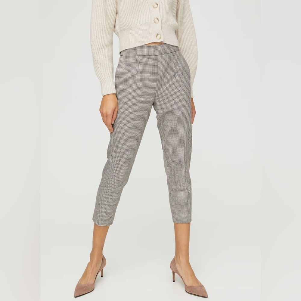 Babaton Conan Check Pants Size 2 Brown Plaid Slim Ankle Trouser Aritzia